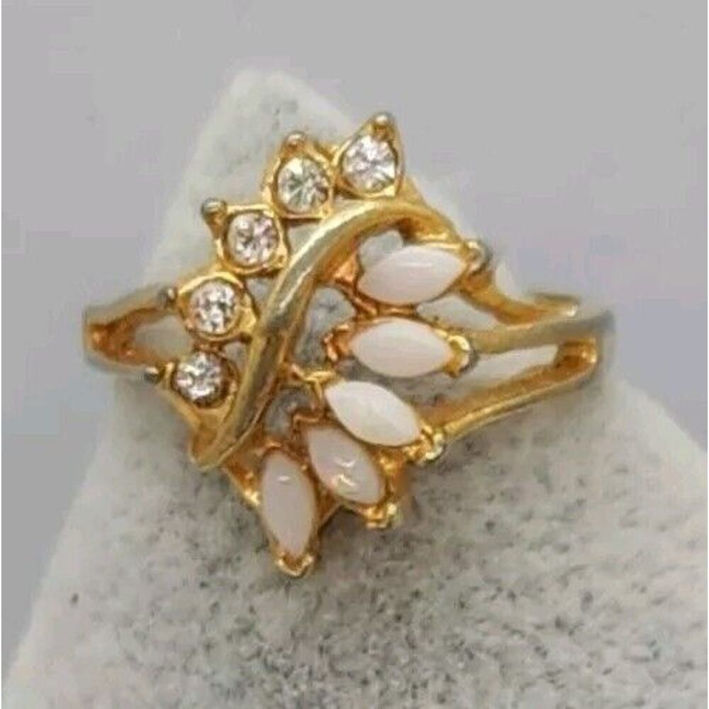 Vintage Gold Cocktail Ring With Faux Opal And Diamonds Sz. 6.5